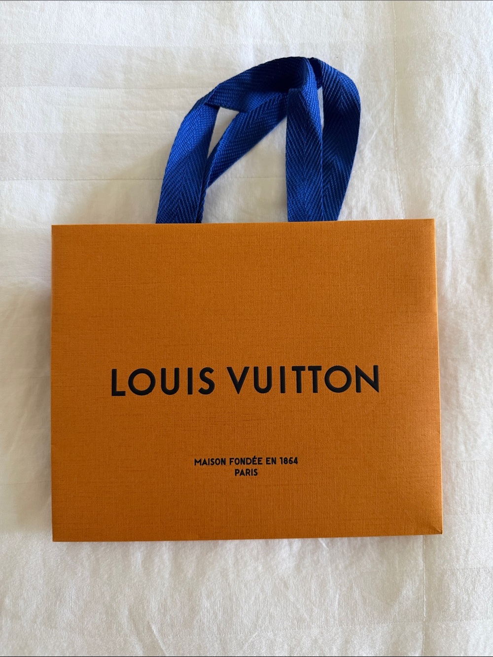 Louis Vuitton Orange Gift Bag with Blue Ribbon Handles - small size